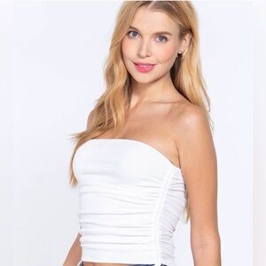 Superdown Revolve Strapless Draped Ruched Tube Top Size Small Ivory Front Lined